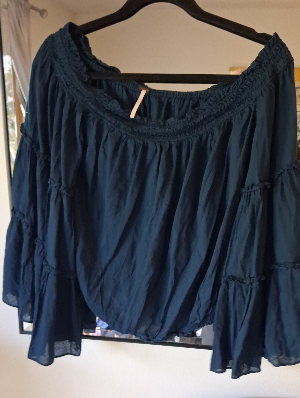 Free People Off-Shoulder Peasant Top - Deep Teal Blue